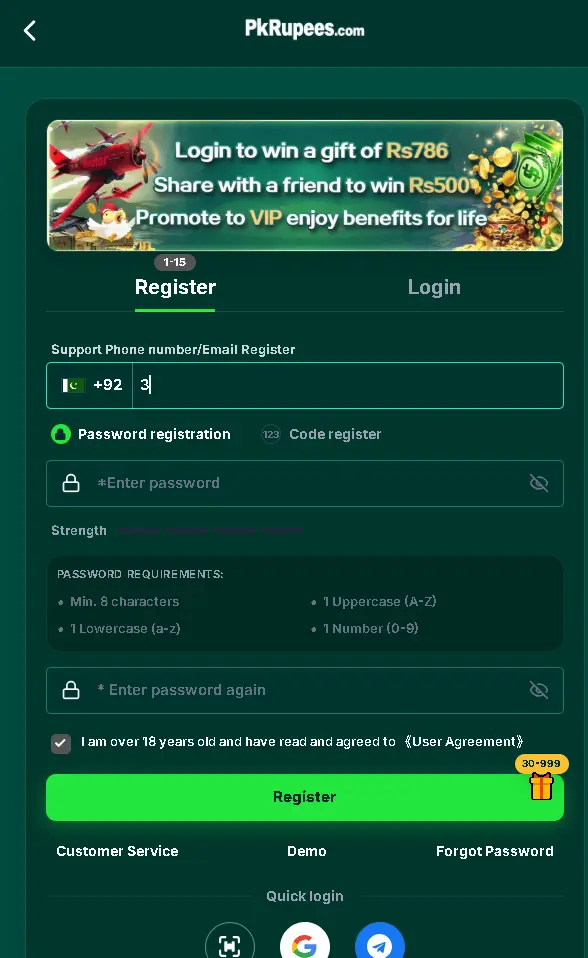 PKrupees game registration